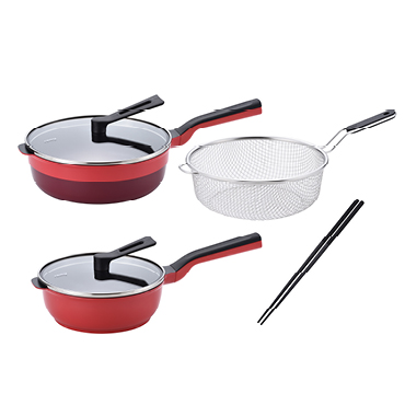 レミパンプラス＆ミニ＆ストレーナー＆菜箸セット（レッド）